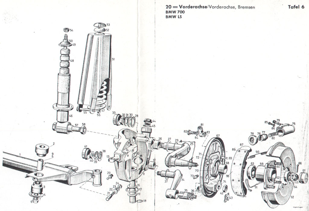 [Explosionszeichnung BMW 700 Vorderachse und Bremsen]