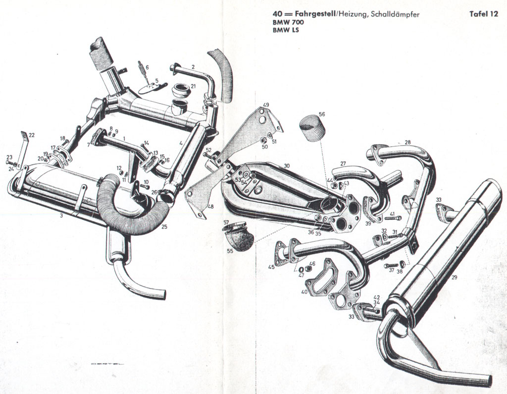 [Explosionszeichnung BMW 700 Fahrgestell, Heizung, Schalld&auml;mpfer]