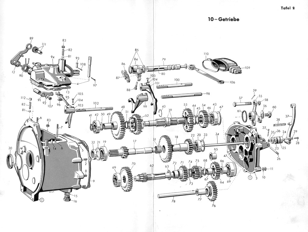[Explosionszeichnung BMW Isetta Standard - Getriebe]