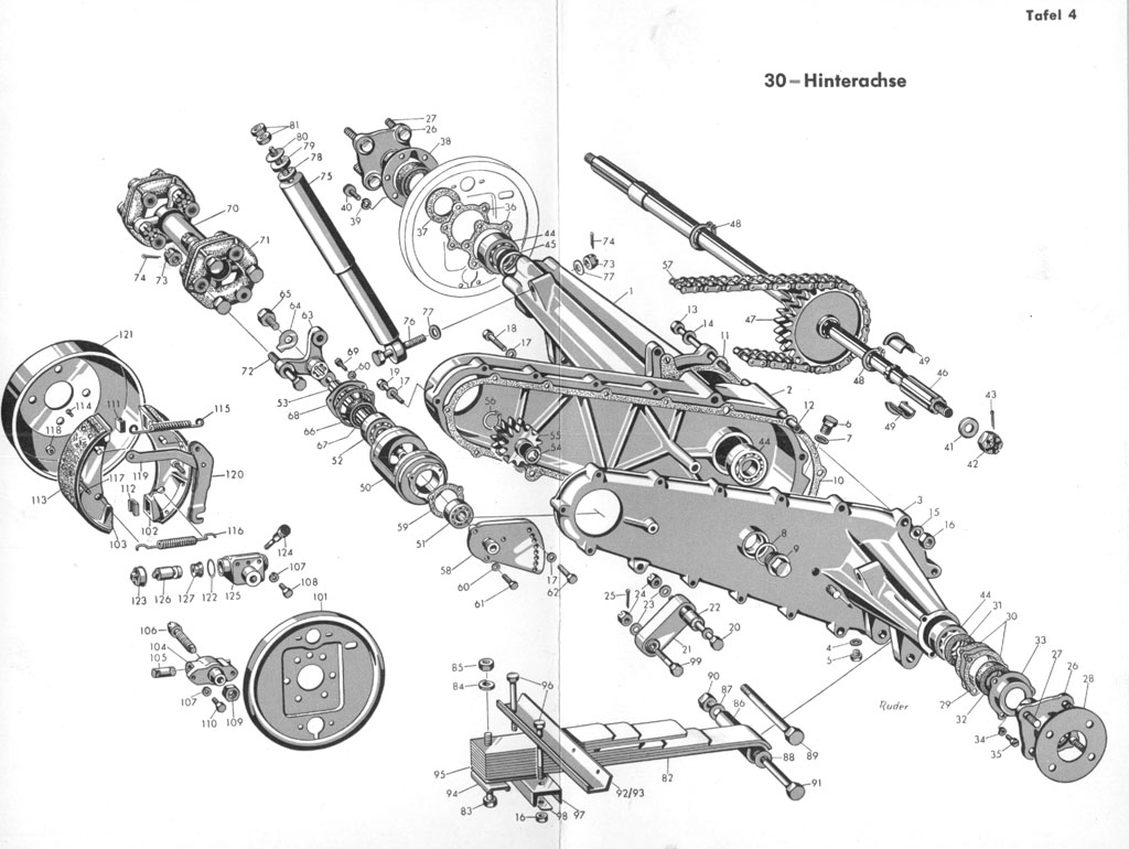 [Explosionszeichnung BMW Isetta Standard - Hinterachse]