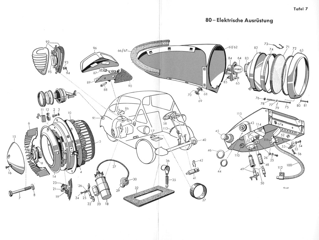 [Explosionszeichnung BMW Isetta Standard - Elektrische Ausr&uuml;stung]